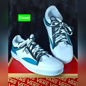 Custom Enhanced One Of A Kind Pair Of Vans White and Teal Sneakers